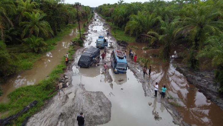 Des minibus embourbés sur une piste
